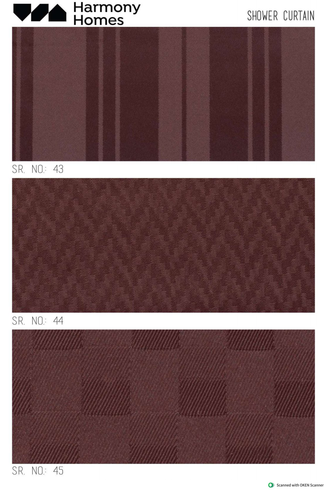 Shower curtain design sheet serial numbers 43 to 45
